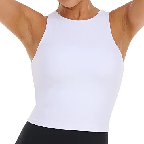 Colorfulkoala Women's Tank Tops Body Contour Sleeveless Crop Double Lined Yoga Shirts (XL, White)