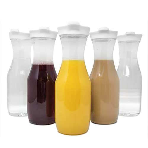 8 Pack Large Carafe Pitchers - 1 Liter, Narrow-Neck And Easy-Grip Water, Wine & Juice Carafes With Sturdy Screw-On Lids, Great For Mimosa Bar - By Lendra #TOP6