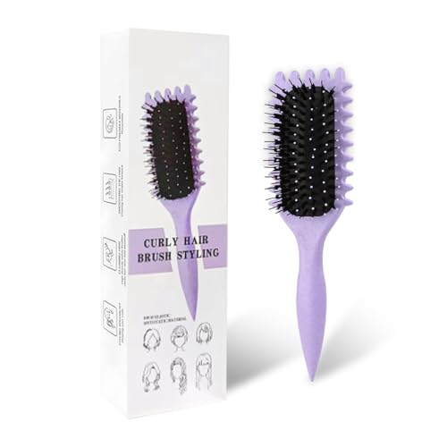 Cepillo para Rizos con Cerdas de Nylon | Moldeador y Definicón de Rizos sin Tirón | Peina y Da Forma Cabello Rizado Hombre/Mujer | Potencia Rizos Naturales (Morado, 24 cm)