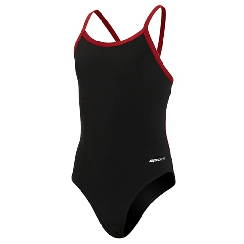 Sporti Athletic One Piece Swimsuit for Girls – Durable Lycra Xtra Life Swimwear, Comfortable Fit, Full Coverage Competition Bathing Suit for Swim Team and Training Sessions - Black/Maroon - 22