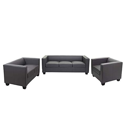 Mendler 3-2-1 komplet wypoczynkowy sofa Lille - sztuczna skóra, ciemnoszary