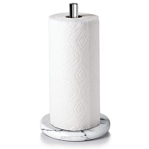Topsky Standing Paper Towel Holder, Kitchen Paper Towel Roll Stand Countertop, Stainless Steel Tissue Roll Dispenser Rack Scrunchies Holder With Marble Base Fits Standard And Jumbo Size Paper Towels #TOP7