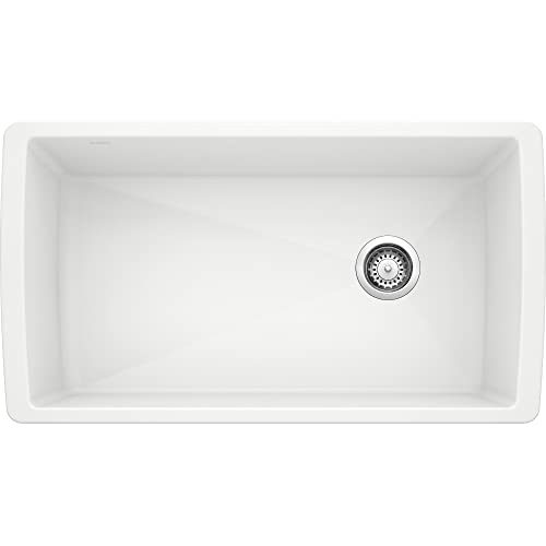 BLANCO, White 441767 DIAMOND SILGRANIT Super Single Undermount Kitchen Sink, 33.5' X 18.5'