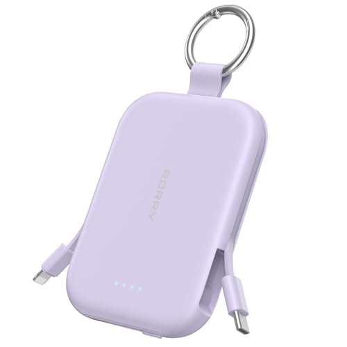 【業界創新】RORRY CharmGo モバイルバッテリー 5000mAh 軽量 小型 携帯充電器 (Type-C + For iPhone用2本ケーブル内蔵) 3台同時充電 スマホ 持ち運び iPhone 17/16/15/Android/iPad/Switchなど機器対応 power bank PSE認証済 コンパクト カラビナ付き キーホルダー チャーム型 機内持ち込み可能 ギフトの商品画像（Amazon）