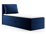 Boxspringbett Egro Mini mit Bettkasten und Kissen - Einzelbett mit Bonell-Matratze und Topper, Polsterbett, Bett, Schlafzimmer (Dunkelblau (Kronos 09), 100 x 200 cm)