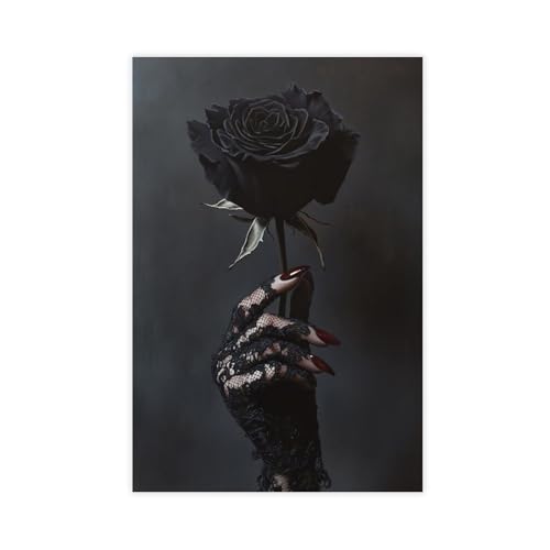 Poster mit schwarzer Rose, Gothic-Poster, Wandkunst, Dekordruck, Bild für Wohnzimmer, Schlafzimmer, Dekoration, 30 x 45 cm