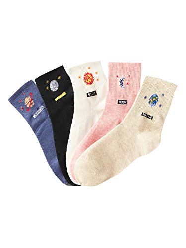 Milumia Women's Planet Pattern Socks Casual Novelty Crew Socks 5 Packs Multicolored One-Size