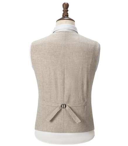 Tuikayoo Men's Summer Linen Vest Suit Waistcoat Casual Vest Regular Fit(Beige,M)