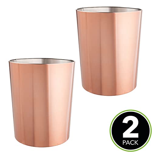 mDesign runder Mülleimer – kompakter Abfalleimer für Bad, Büro und Küche mit ausreichend Platz für den Müll – runder Papierkorb aus Metall – 2er-Set – rotgold - Image 3
