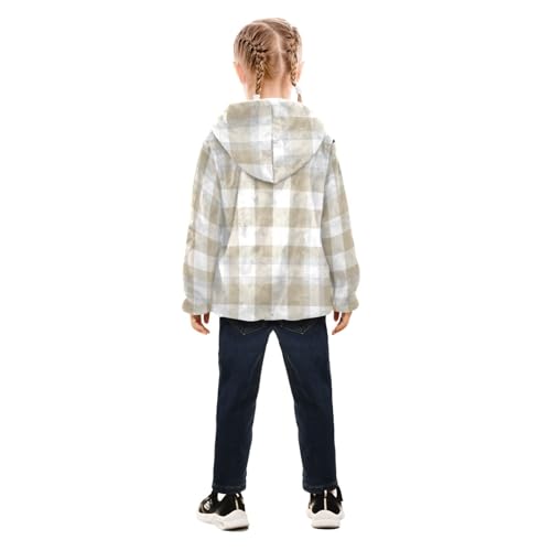GuoChe Taupe Plaid Beige Sherpa Jacket4