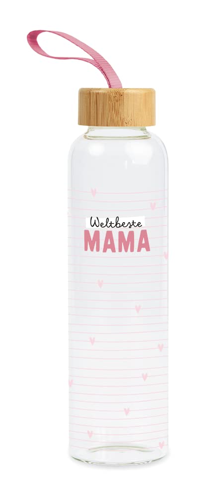 Grafik-Werkstatt Glass Drinking Bottle Tab with Funny Saying | with Handle Loop | 550 ml | Weltbeste Mama