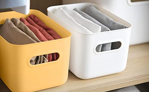 Dproptel Direct 5 Packs Plastic Storage Baskets with Handle Rectangular Organiser Storage Basket Storage Boxes for Kitchen, Cupboard, Office, School and Home (White)