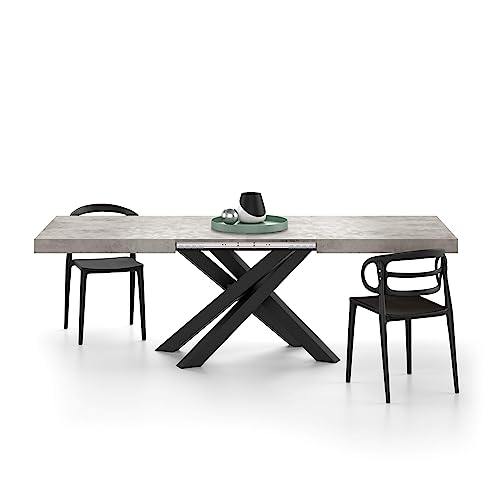 MOBILI FIVER, Table Extensible Emma 160(240) x90 cm, Gris Béton avec Pieds Croisés Noirs, pour...