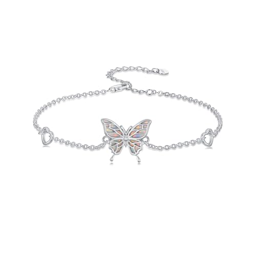 Tobillera de mariposa plata de ley 925 ópalo regalo joyería de verano mujeres