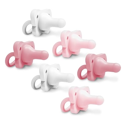 Image of Dr. Brown's HappyPaci 100% Silicone Baby Pacifier, Contoured One-Piece Design, Pink, White, Light Pink, 0-6m, BPA-Free, 6 Pack