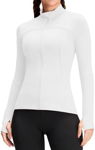 QUEENIEKE Running Jackets for Women Full Zipper Slim Fit Thumbhole Athletic Workout Jacket with Pockets
