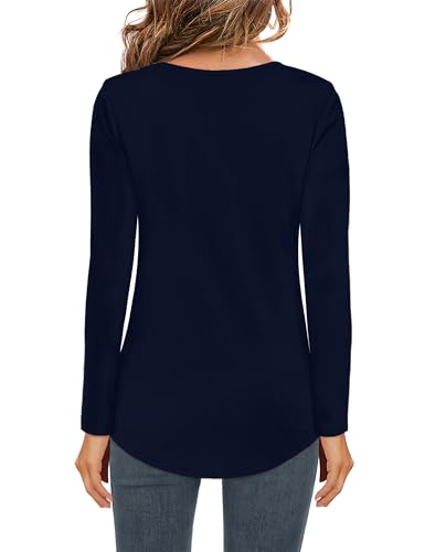 Image of Elesomo Womens T Shirts V Neck Summer Short /Long Sleeve Cotton Tops Tees