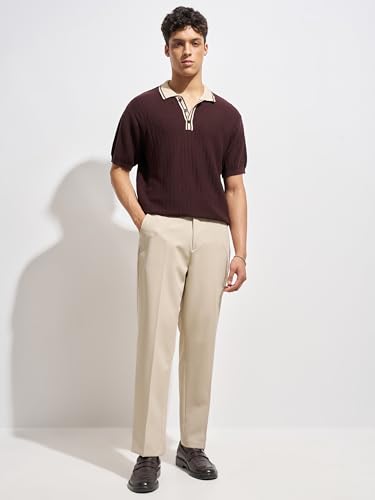 Image of Highlander Men Men Solid Korean Trousers|Relaxed fit|Mid-Rise|Premium Blend|All Day Smart Wear Workwear