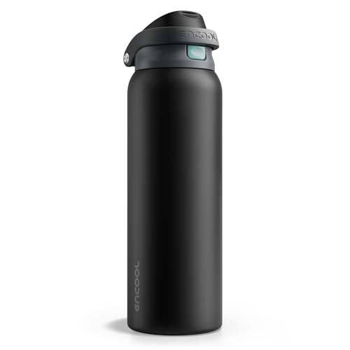 Image of ENCOOL Leakproof Insulated Water Bottle with Straw Dual-Sip Water Bottle Bag-Safe Design for Work, Commute & Gym - Keeps Drinks Cold All Day, 40 oz, Charcoal Gray
