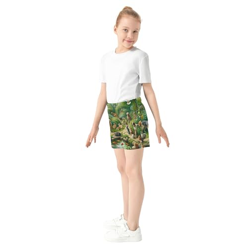 Girls Shorts Woodland Animal Print Green Comfortable Athletic Summer Casual Cute Activewear Kids Teens, X-Small4