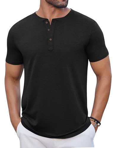 COOFANDY Men's Casual Henley Shirts Short Sleeve Pocket T-Shirts Lightweight Button Henley Pullover Basic Tees