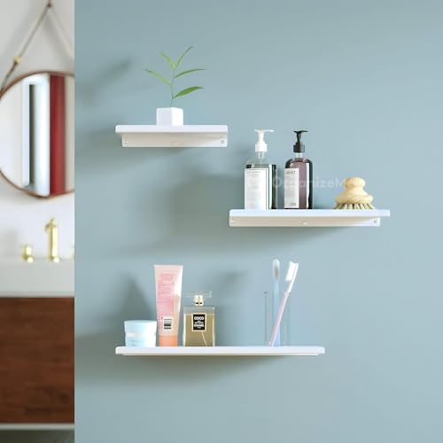 Image of OrganizeMee Metal Floating Shelf for Wall for Decorative Wall, Long Wall Shelf, Nordic, Modern Design,for Living Room & Bedroom, Home Decor Items Plant Pot mounting 17 in:1 Year Warranty: White SET1