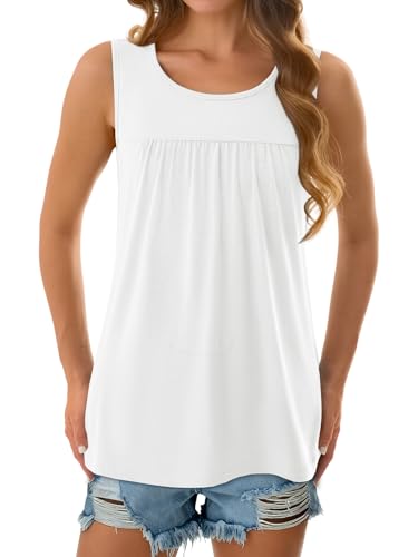 NORACORA Womens Summer Tank Tops Sleeveless T Shirt Casual Loose Fit Tunic Blouses White 3XL — view 5