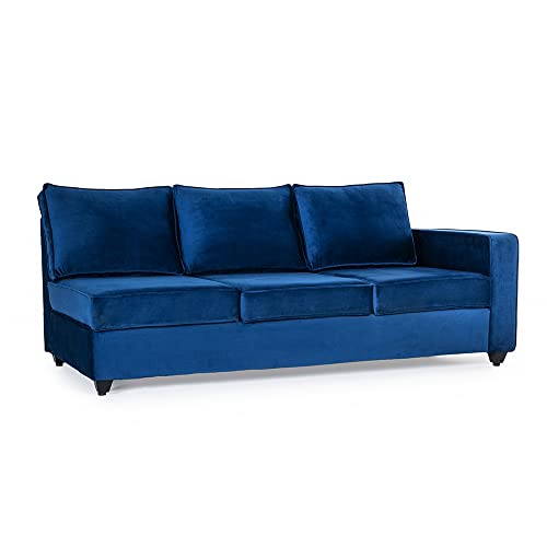 Image of Wakefit Sofa Set | 3 Year Warranty | Sofa 3 Seater, 3 Seater Sofa for Living Room, Wooden Sofa Set, 3 Seater + Left Aligned, Sofa for Living Room - Napper(Fabric-Velvet : Blue)