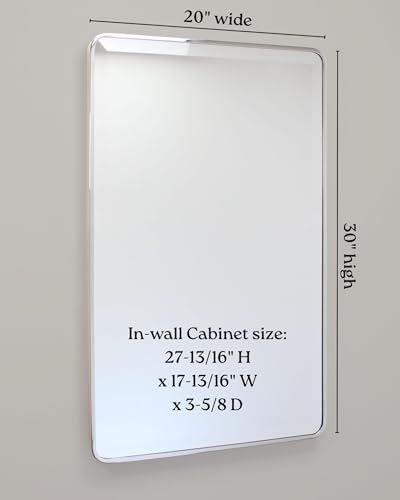 Image of 20x30 Austin Farmhouse Metal Framed Rounded Rectangle Recessed Bathroom Medicine Cabinet, Beveled Mirror, 18x28 in-Wall Opening, powder-coated Steel, Adjustable Glass Shelves, Magnet Close, Chrome