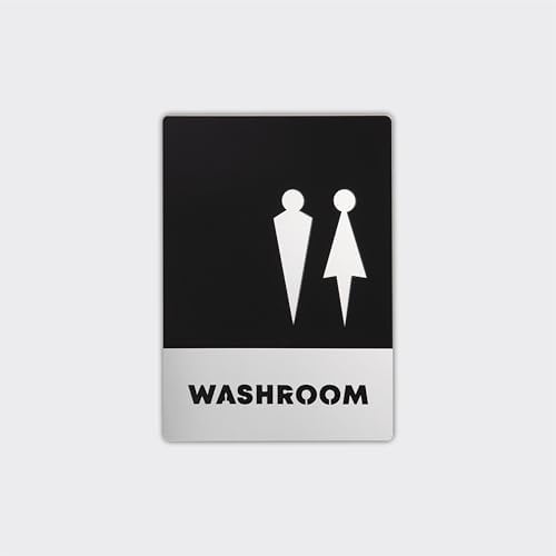 Washroom Men & Women Sign Board Self-Adhesive Wall Sticker Door Signage for Restroom, Toilet, Office, Stores, Cafe, Hotel, Restaurant, Business & Shop (Black, 5X7)