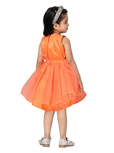 Image of MUHURATAM Baby Girl's Net Fit and Flare Knee-Length Dress (FK-1001 Orange 18)