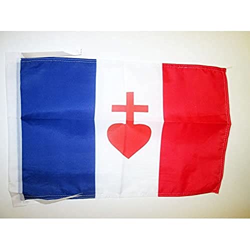 AZ FLAG, France Sacred Heart of Jesus Flag, 18'' x 12'', 100% Polyester French catholic Small Banner with Two Cords