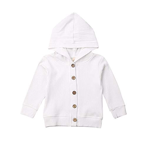 Infant Unisex Baby Girls Boys Button Down Knitwear Long Sleeve Soft Basic Knit Jacket Cardigan Sweater Coat Top Clothes (White-Hoodie, 12-18 Months)