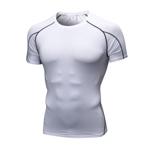Compression Shirt Men, Short Sleeve Football Basketball Tight Baselayer Undershirts Top for Athletic Running Gym
