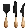 hecef Cheese Knife Set of 3, Includes Pronged, Hard Cheese & Chisel Knife, Matte Black Stainless Steel Knives with Wood Grain Handles, Cheese Tools for Charcuterie Boards, Entertaining, Feast