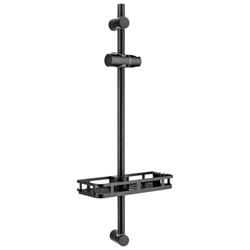 Auralum Barre de Douche Noire 70cm en Acier Inoxydable 201 - Colonne de Douche Mural avec Étagère sans Perçage, Finition Anti-Rayures, Support Douchette...