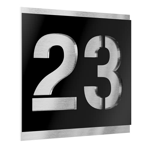 GRAVIERS DESIGN Número de Casa Exterior Personalizable de Acero Inoxidable. 120 x 120 mm en Negro Resistente a la Intemperie. Para Puertas y Portales. [Made in Germany]