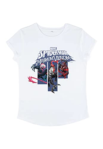 Marvel Venom Banners Women's Rolled Sleeve T-Shirt, White, XL