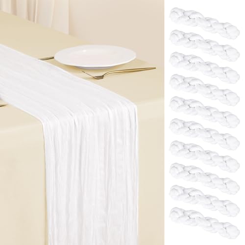 Showgeous 10 Pack White Cheesecloth Table Runner, 17 x 108 Inches
