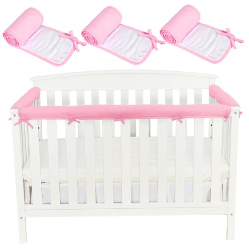 Protectores de barandilla para cuna para la dentición - 3 piezas de almohadillas suaves para cuna, resistentes a las mordeduras y lavables a máquina. Acolchado de barandilla para mayor seguridad
