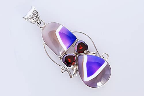 Collier agate violette quartz rouge pendentif argent sterling 925 - 3