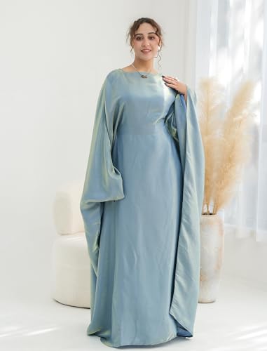 Image of Dubai Bat Sleeve Dress Shiny Robe for Women Muslim 1pc Abaya Eid Prayer Clothes Soft Dubai Travel Party Dress Maxi Abaya