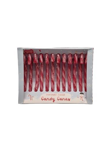 Peppermint Flavour Christmas Candy Canes - 12 Pack Traditional Red & White Stripes - 144g Festive Treats Tree Decorations Stocking Stuffers Gifts for Family & Friends