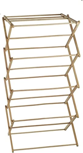 CHAUDHARY Vintage Retro Classic Folding Adjustable Bamboo Wooden Clothes Airer - Free Standing Indoor/Outdoor Dryer Rack