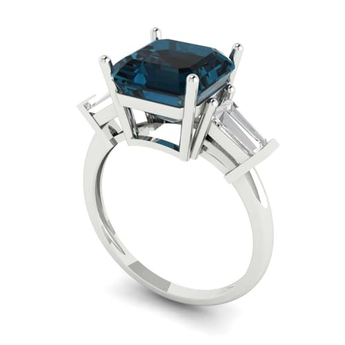 Clara Pucci 3 CT Asscher Cut Natural London Blue Topaz Ring for Women in 14K White Gold, 3 Stone Proposal Wedding Anniversary Designer Bridal Ring, Womens Solid Gold Ring2