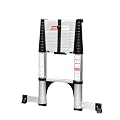 FEETE 12.5FT One-Button Retraction Telescoping Ladder, Aluminum Lightweight Extension Ladder w/Non-Slip Foldable Feet, Compact Collapsible Ladder for RV, Household, Outdoor, 330lbs Capacity