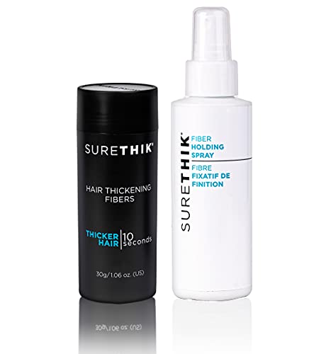 SureThik 30g Hair Thickening Fiber (Light Brown) and Holding Spray (3oz) Bundle