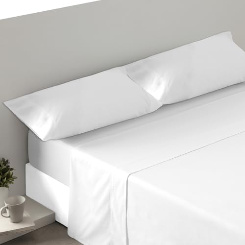 Degrees home - Premium - Juego de sabanas 180 x 200-4 Piezas -1 Sabana, 1 Bajeras Ajustables y 2 Fundas de Almohadas de 80x50 - Microfibra cepillada (Cama 180 - Blanco)