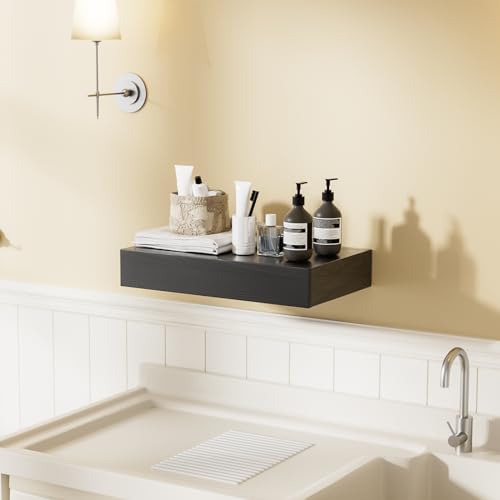 Saint Nieve KR-0019 2 Packs Rustic Wood Floating Shelf With Drawer thumb #6