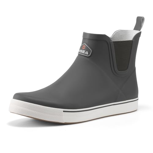 HISEA Men's Deck Boots Ankle Rain Boots Waterproof Rubber Saltwater Fishing Boot for Sailing
